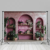 Lofaris Retro Pink Hollow Arch Book Plant Photo Backdrop